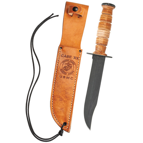 Grooved Leather USMC® Knife with Leather Sheath - Image 2