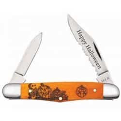 Half Whittler Gift Tin – Embellished Smooth Orange Bone – Serrated Blade