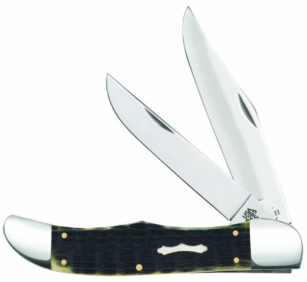 Crandall Jigged Olive Green Bone Folding Hunter w/Leather Sheath 6265 SS