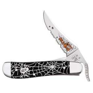 Smooth Black Synthetic RussLock 2953L SS with Spider and Web Halloween Artwork